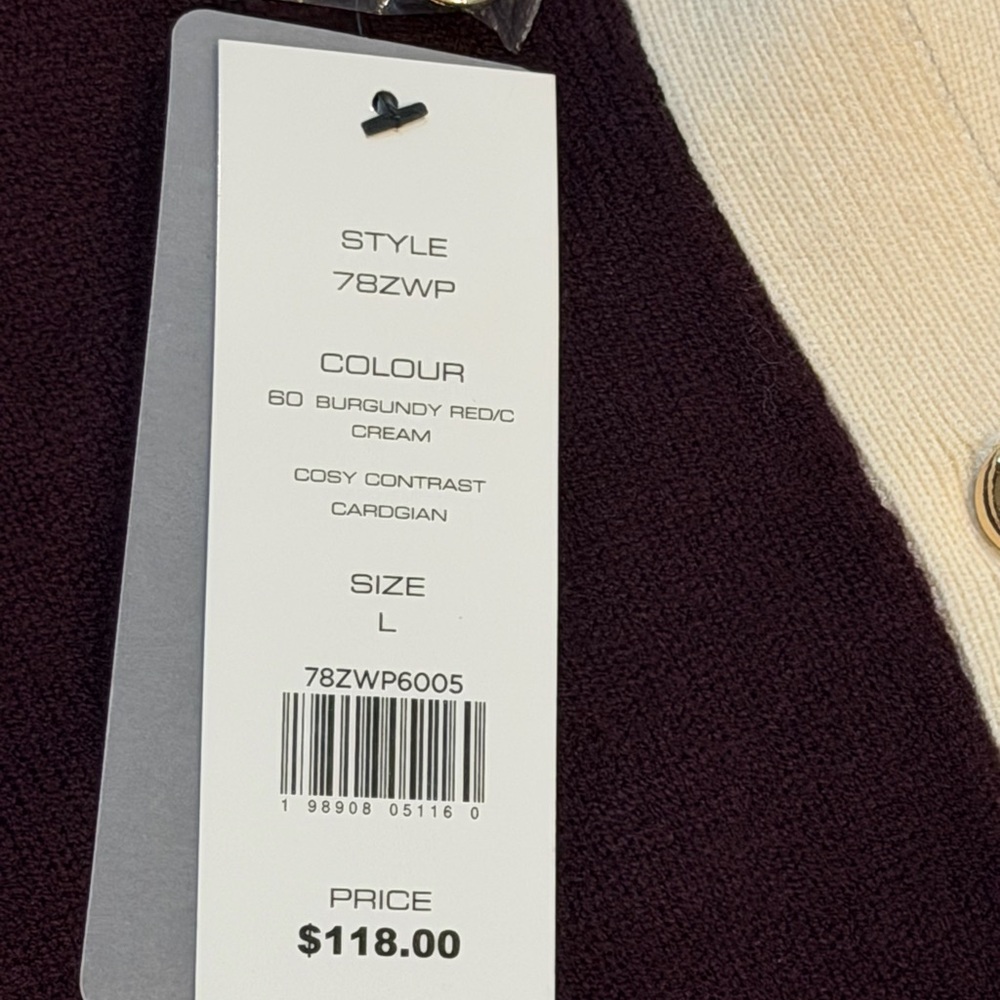 French Connection Burgundy and Cream Cardigan Jacket NWT - Picture 4 of 6